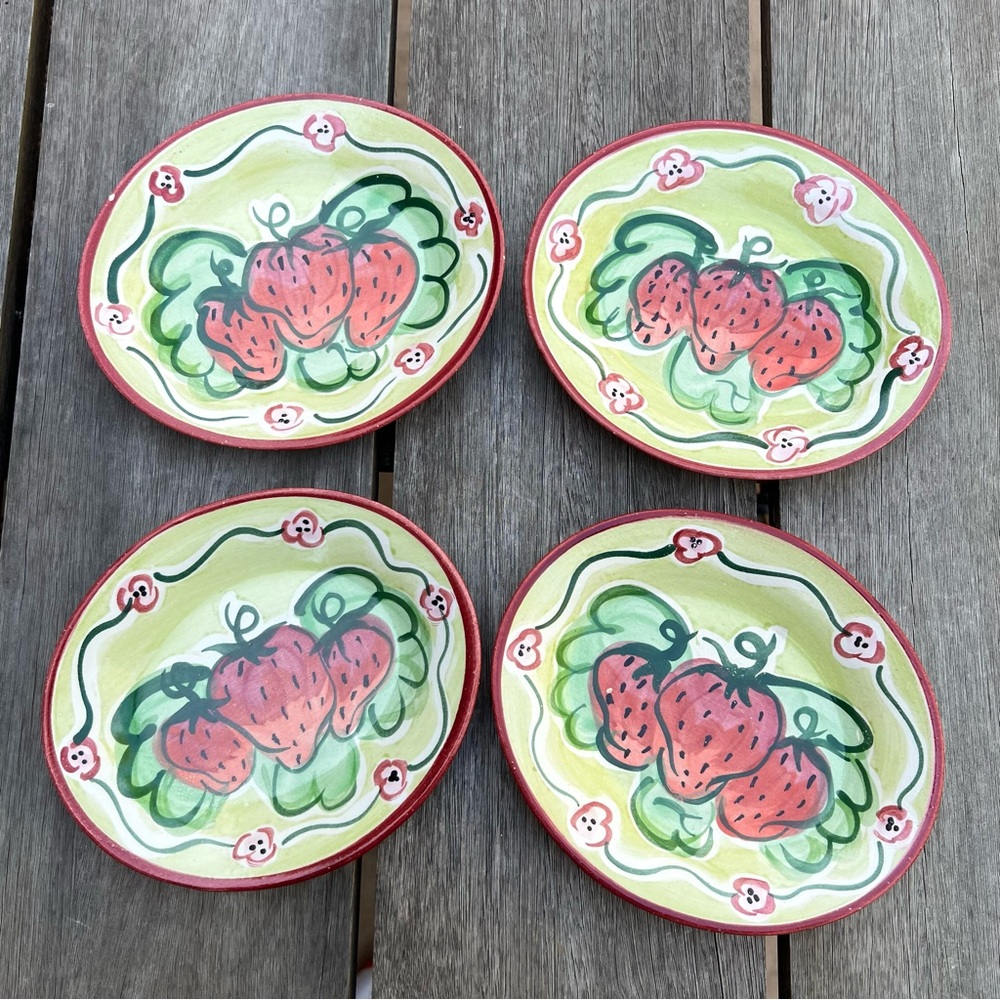Fioriware Pottery Made in Zanesville Ohio Strawberry Dessert Plates Set of Four